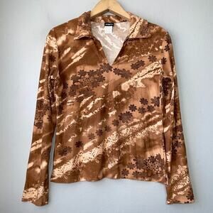 Tangents Crop Top Size Medium Brown Floral Y2K Retro 70s Festival Boho Hippie